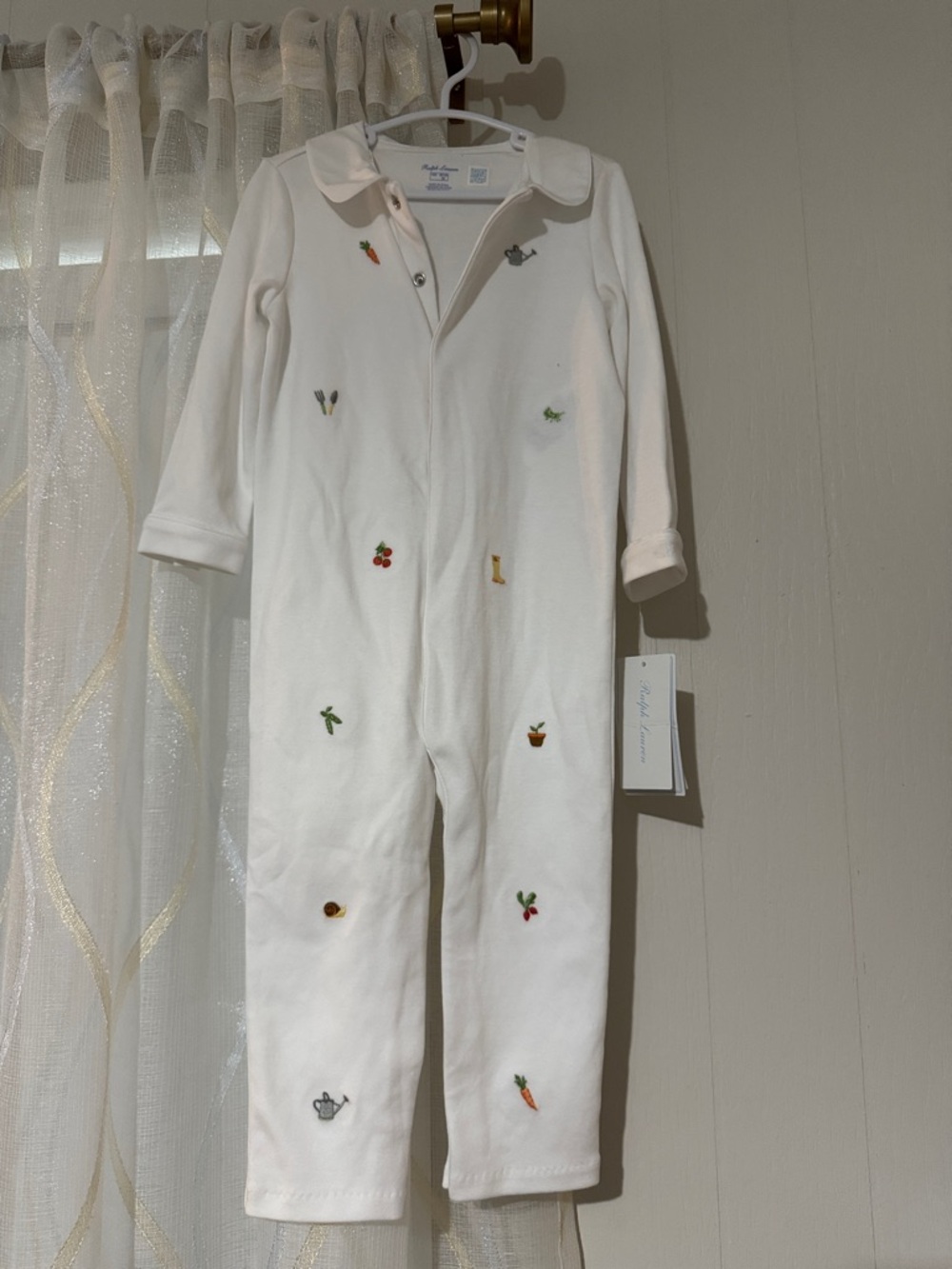 Ralph Lauren White Embroidered Garden One-Piece Bodysuit